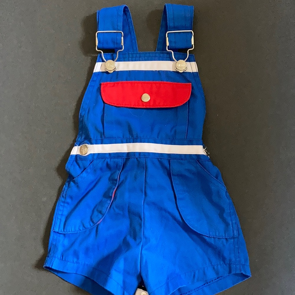 Vtg Popsicle Shortall Blue Overall Romper Shorts 1990s Elastic Waist Band 18 mo